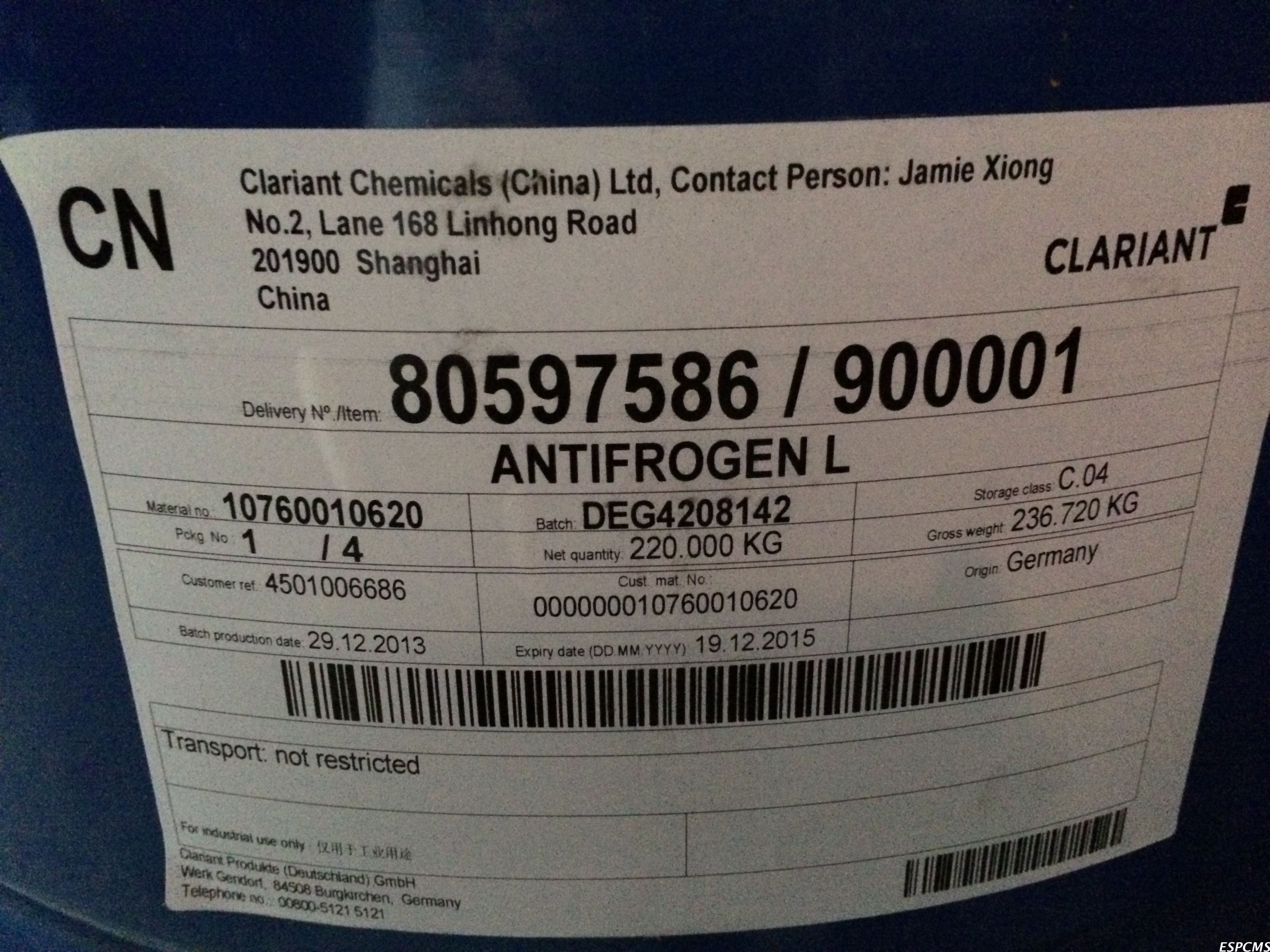 科萊恩防凍液食品級AntifrogenL  食品級丙二醇防凍液